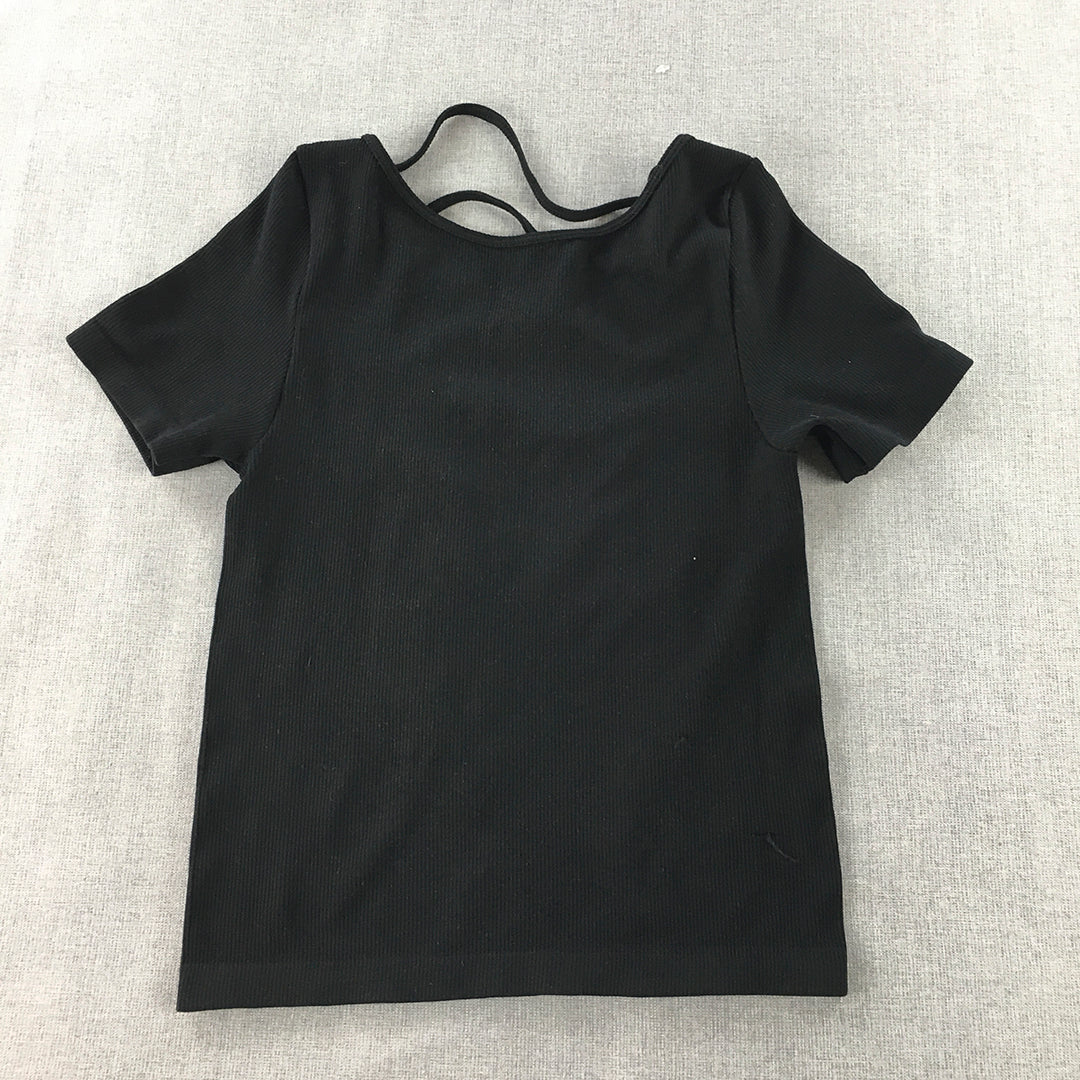 Valleygirl Womens Top Size M/L Black Short Sleeve Stretch Fabric Shirt