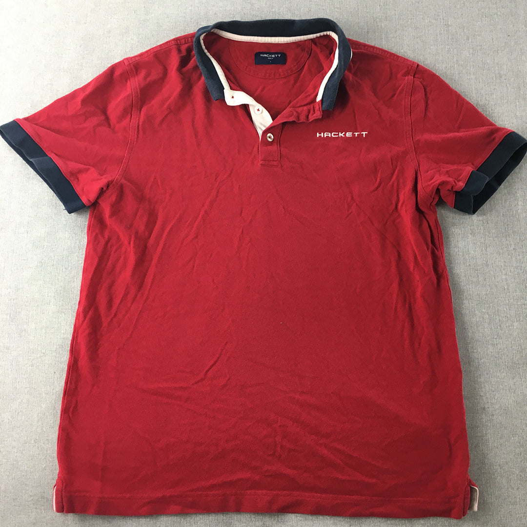 Hackett Golf Mens Shirt Size L Red Logo Collared Short Sleeve Rugby Polo