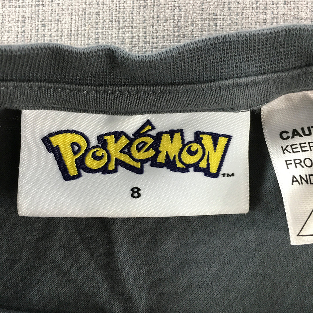 Pokemon Kids Girls T-Shirt Size 8 Grey Pikachu Butterfree Short Sleeve Top