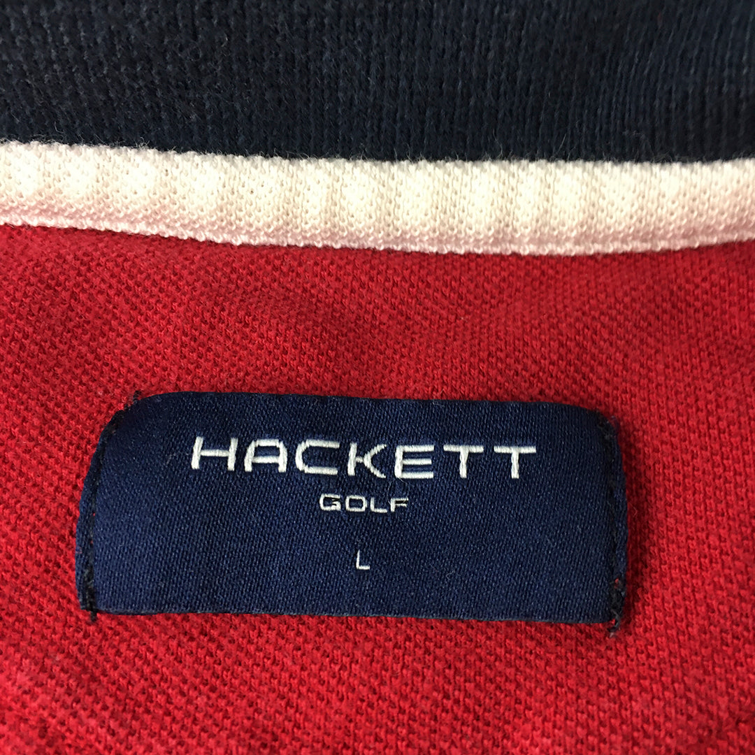 Hackett Golf Mens Shirt Size L Red Logo Collared Short Sleeve Rugby Polo