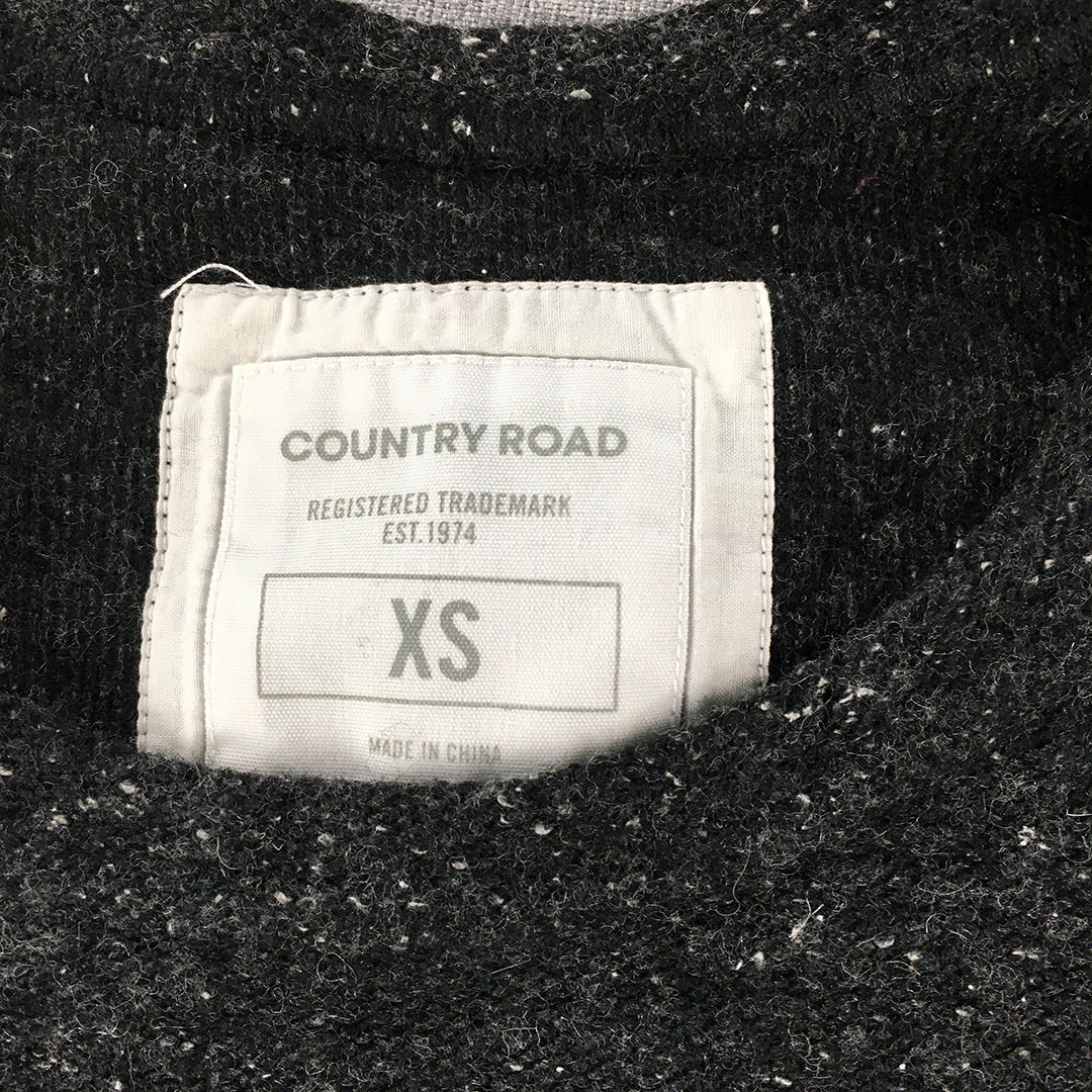 Country Road Womens Wool Top Size XS Black Silver Short Sleeve Knit Round Neck