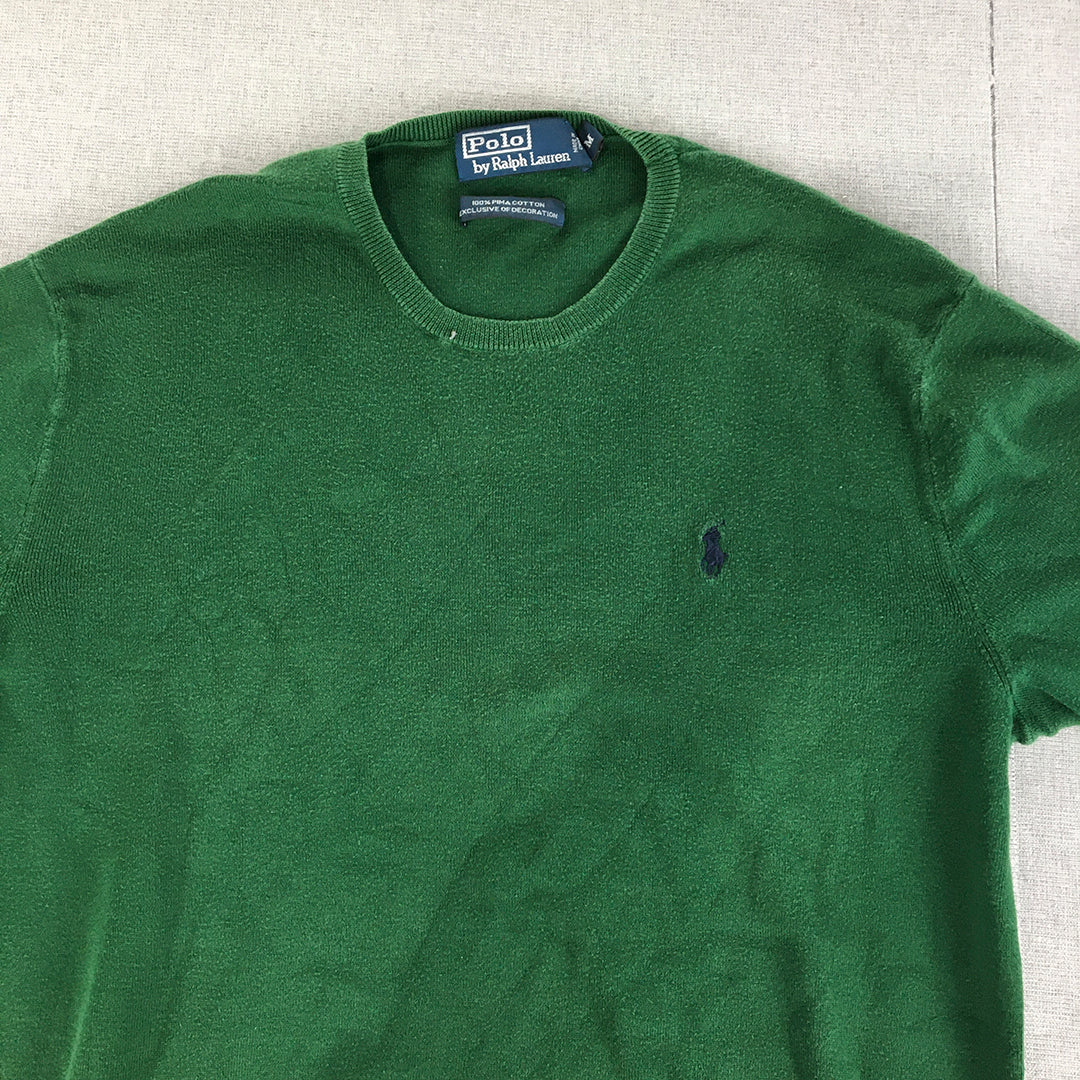 Polo Ralph Lauren Mens Knit Sweater Size M Green Logo Crew Neck Jumper