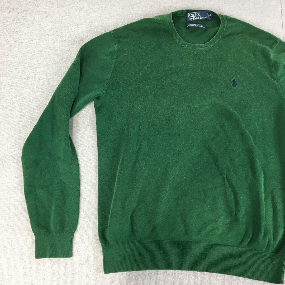 Polo Ralph Lauren Mens Knit Sweater Size M Green Logo Crew Neck Jumper