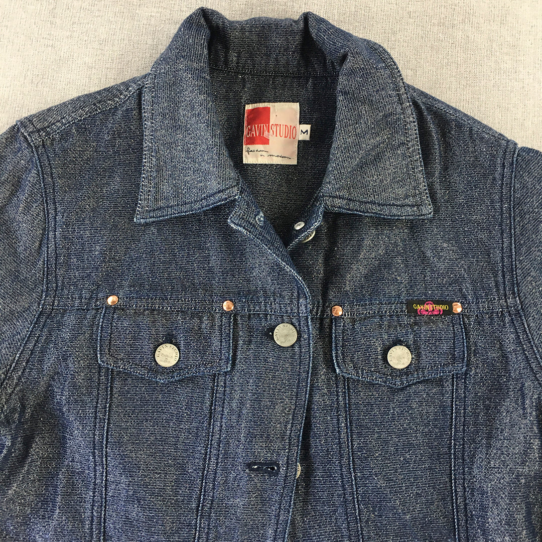 Vintage Gavin Studio Womens Denim Jacket Size M Blue Button Jean Collared