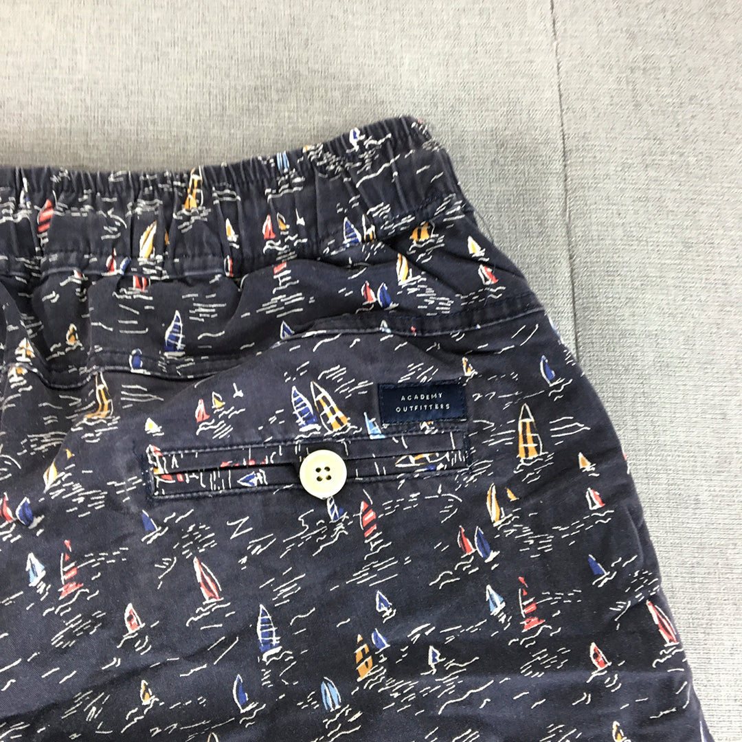 The Academy Brand Mens Shorts Size 36 Blue Boat Pattern Hawaiian Drawstring