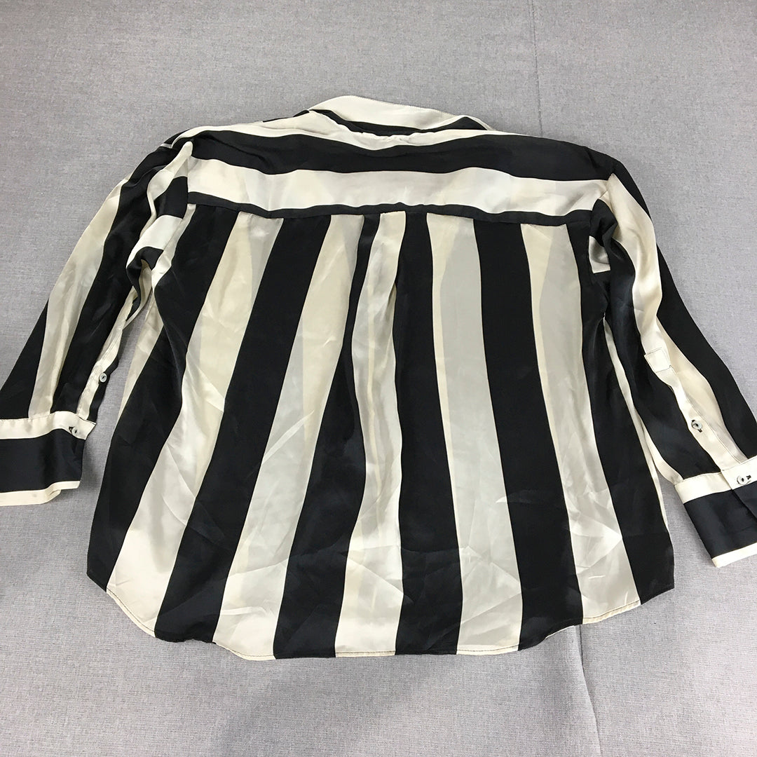 Zara Womens Top Size XL Black White Striped Button-Up Long Sleeve Shirt