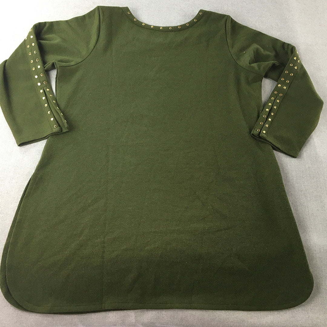 Lakshita Womens Knit Top Size 2XL Green Long Sleeve Shirt