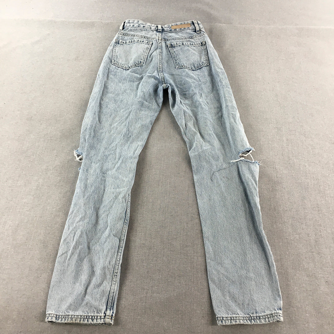 White Fox Womens Jeans Size XS Blue Light Wash Ripped Slim Straight Denim