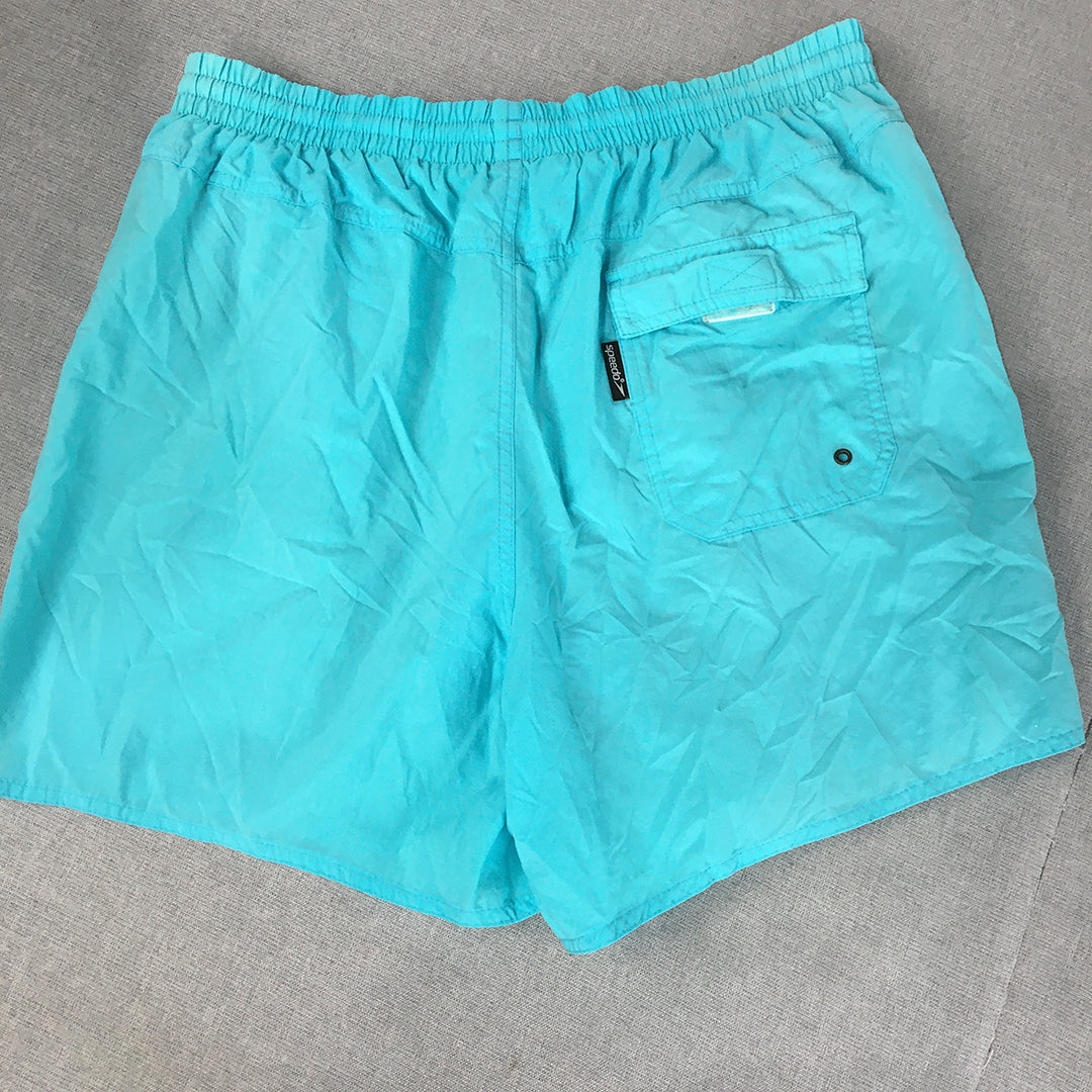 Speedo Mens Shorts Size L Blue Surf Swim Trunks Blue Elastic Waist Logo