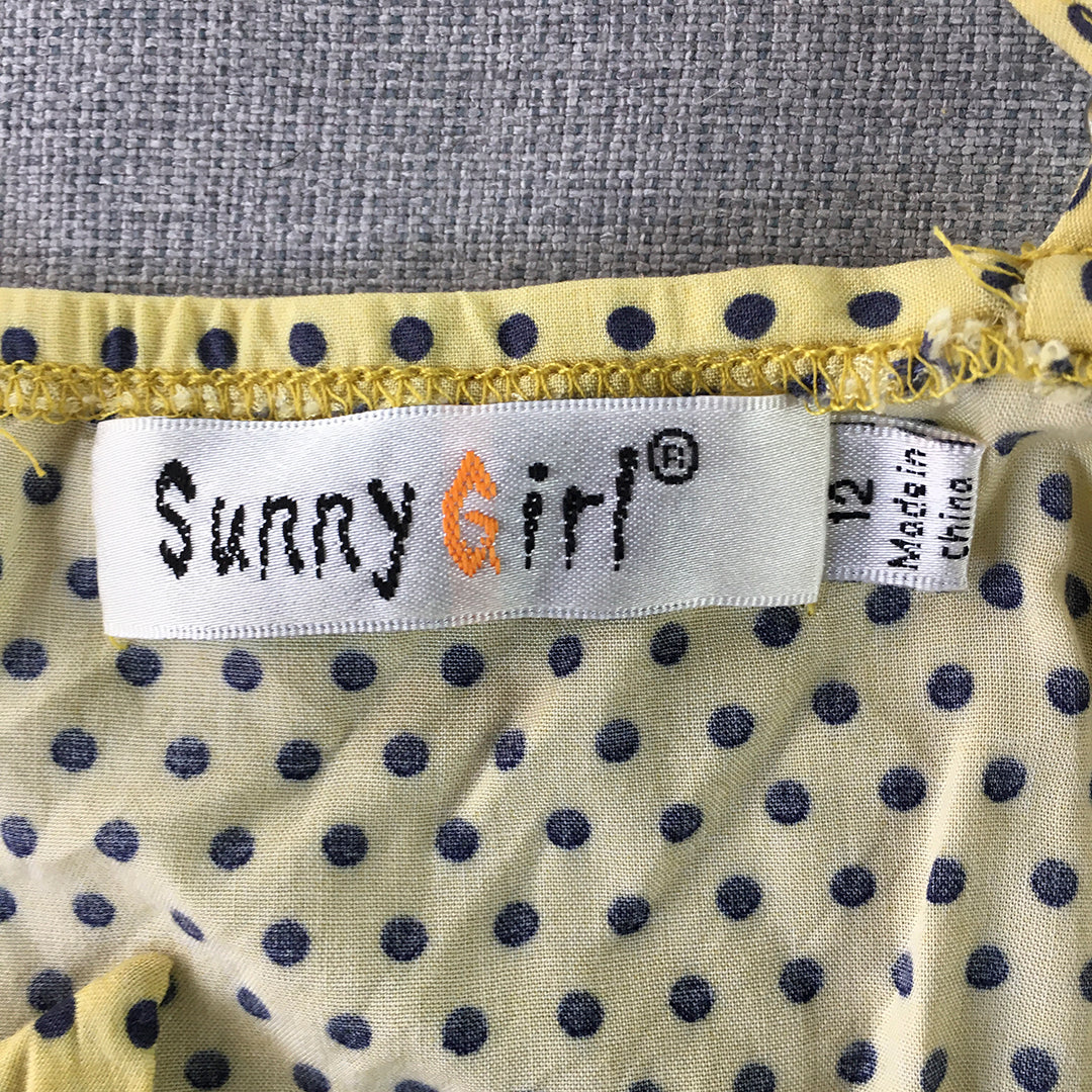 Sunny Girl Womens Mini Dress Size 12 Yellow Polka Dot Button A-Line