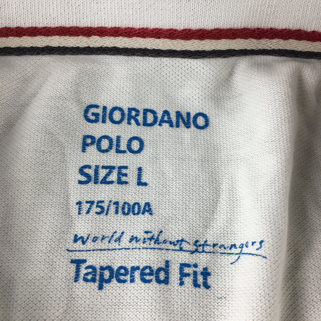 Giordano Mens Polo Shirt Size L Tapered Fit White Logo Collared Rugby