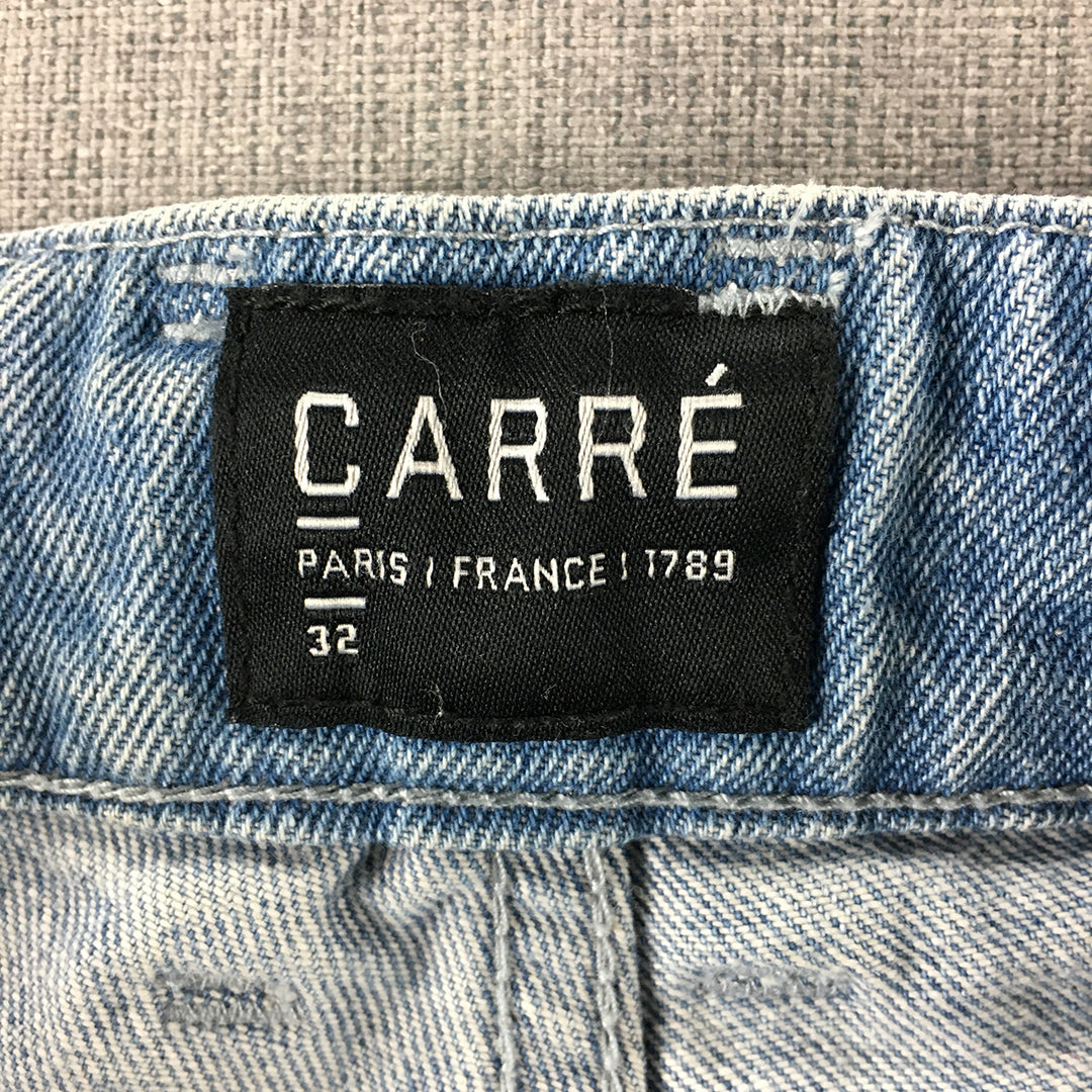 Carre Mens Jeans Size 32 Blue Light Wash Slim Straight Ripped Denim