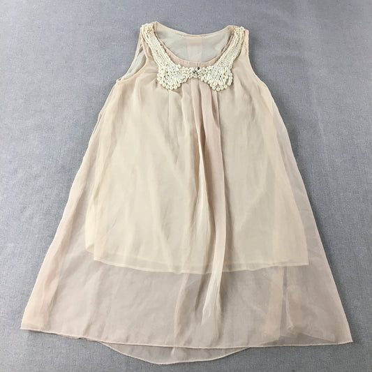 Die Meng Womens Mini Dress Size S Nude Cream Beige Pearl Accents A-Line