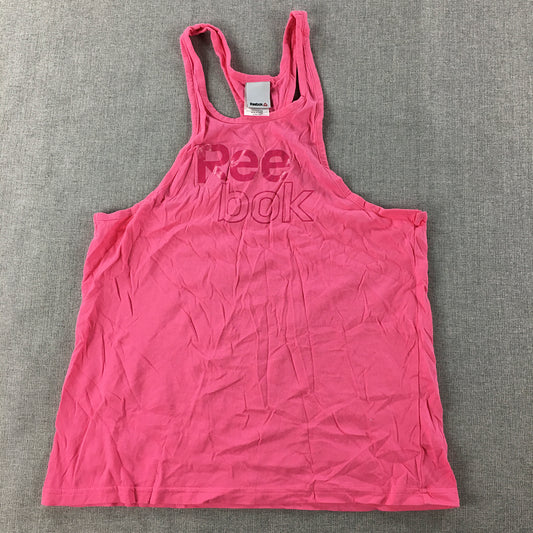 Reebok Kids Girls Tank Top Youth Size L (13 - 14 Yrs) Pink Logo Sleeveless Shirt