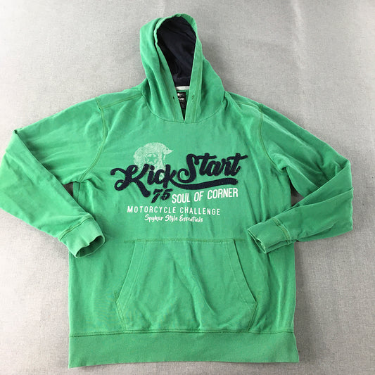 Spykar Mens Hoodie Sweater Size L Green Pockets Pullover Jumper