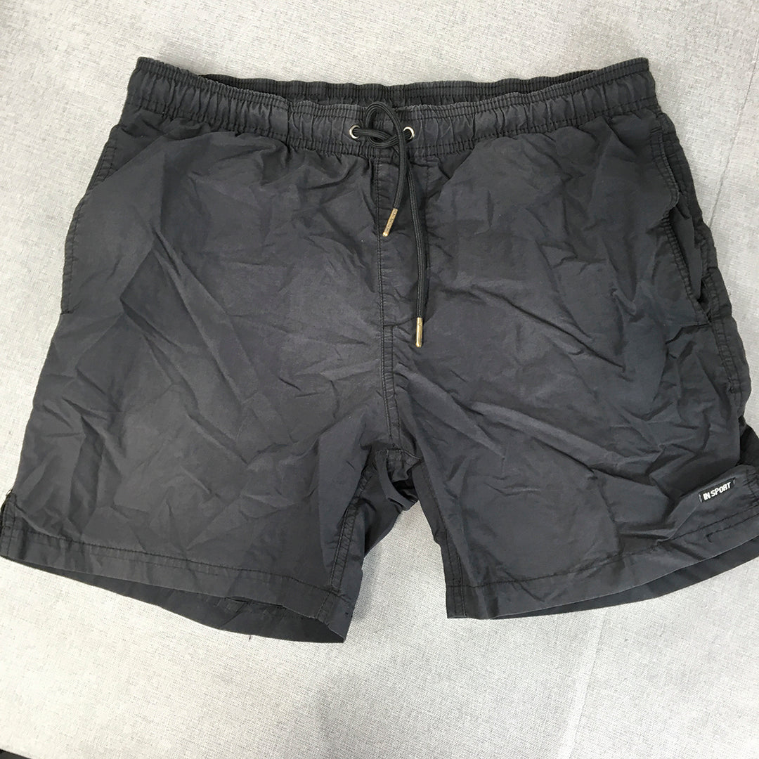 In Sport Mens Shorts Size L Black Drawstring Elastic Waist Pockets