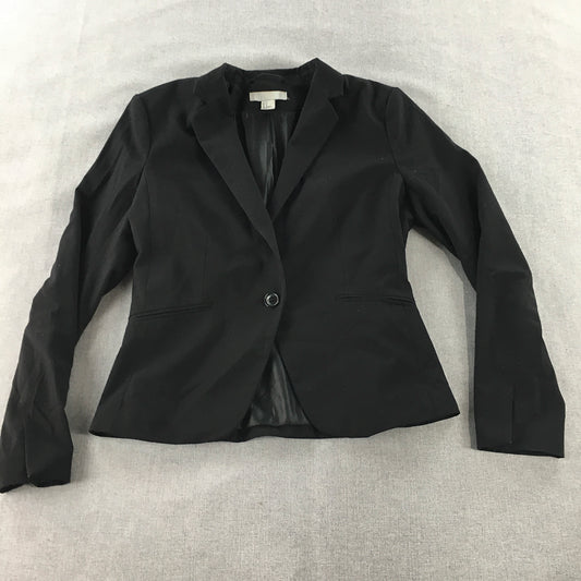 H&M Womens Blazer Jacket Size 8 Black Collared Button Coat