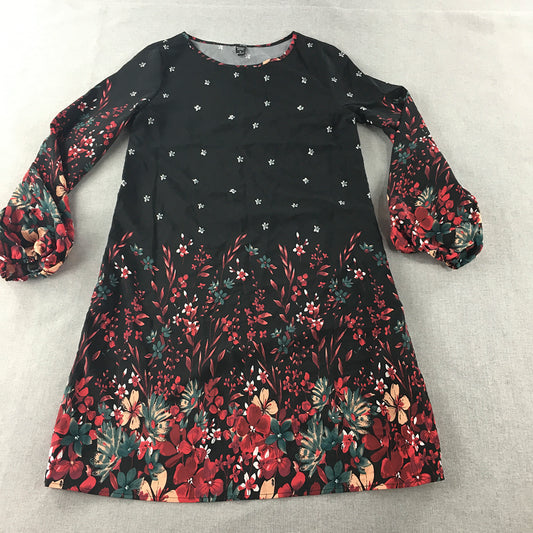 Emery Rose Womens A-Line Dress Size M Black Red Floral Long Sleeve Mini