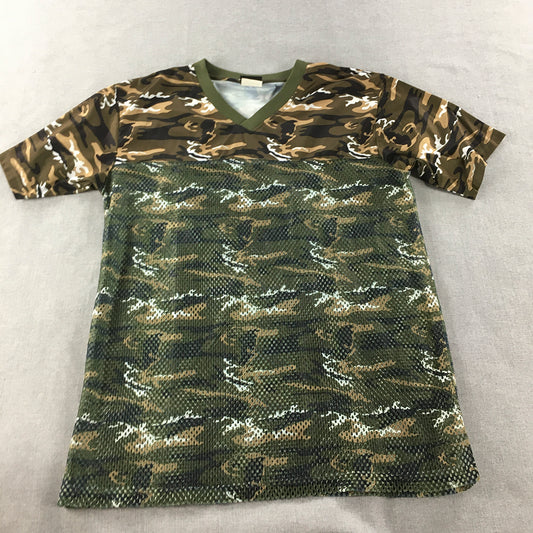 Pacific Sport Mens T-Shirt Size L Brown Green Camo Short Sleeve V-Neck