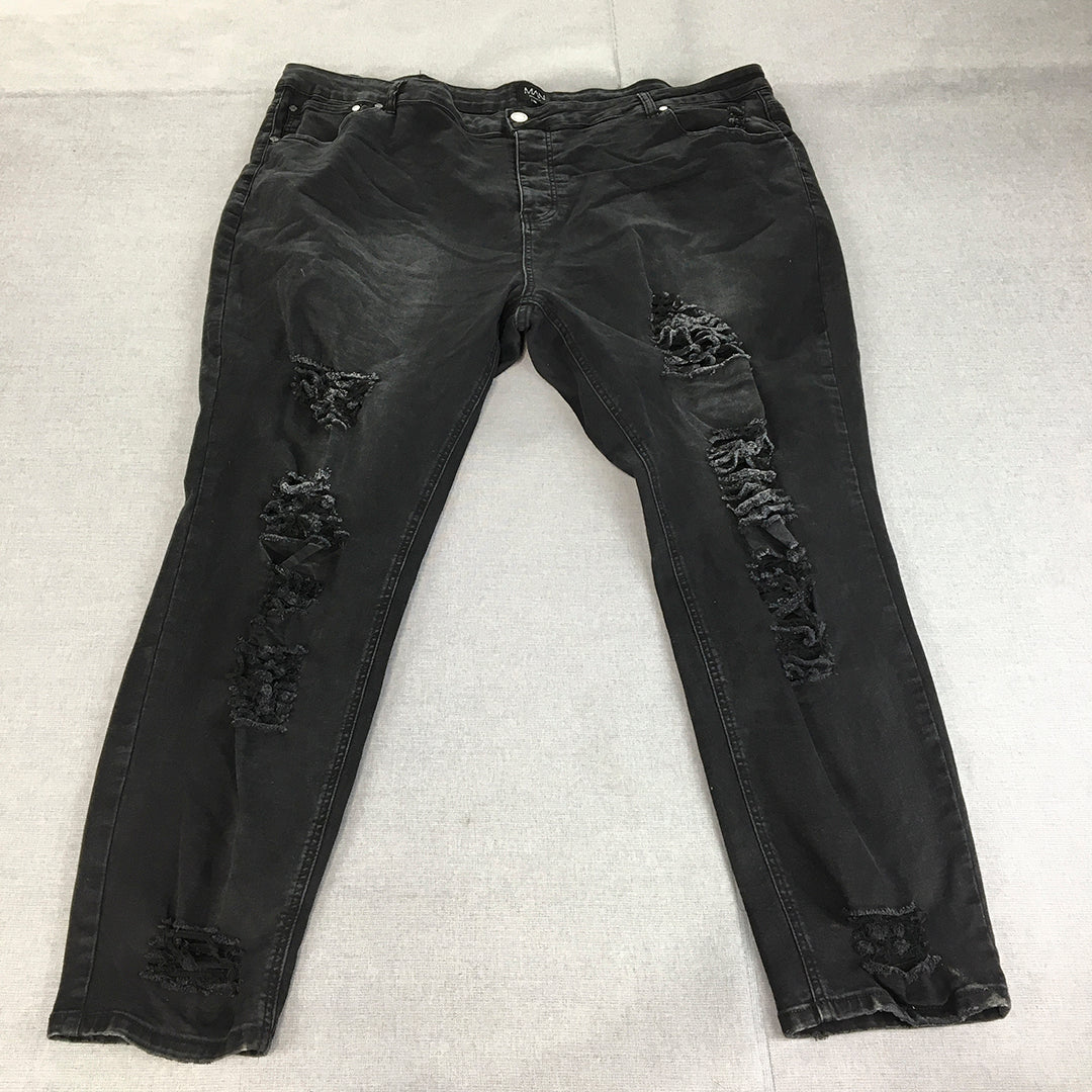 Boohoo Man Jeans Size 48 Black Ripped Stretch Denim