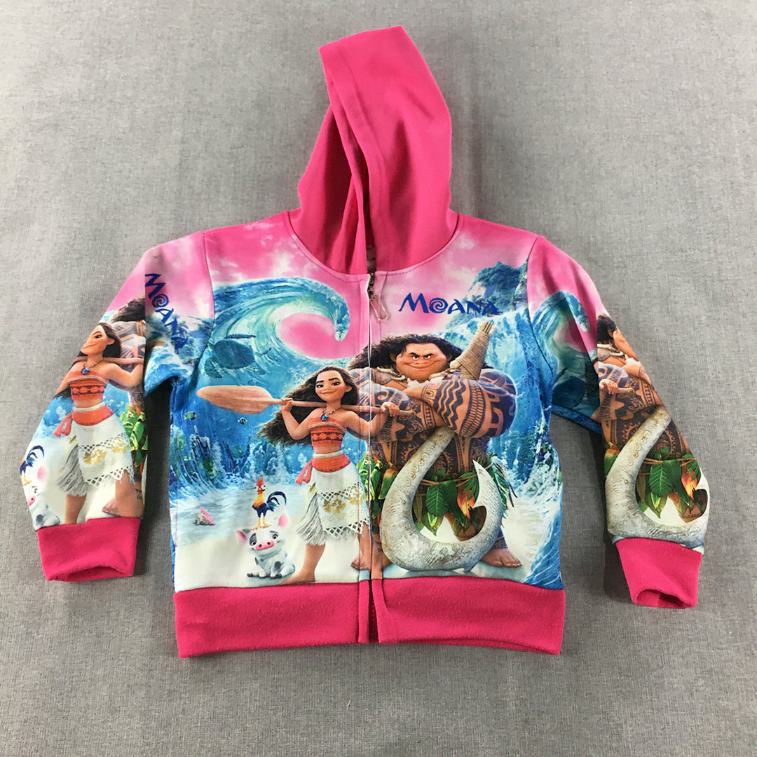 Disney Moana Kids Girls Jacket Size S (5 - 6 Years) Pink Zip-Up Hoodie