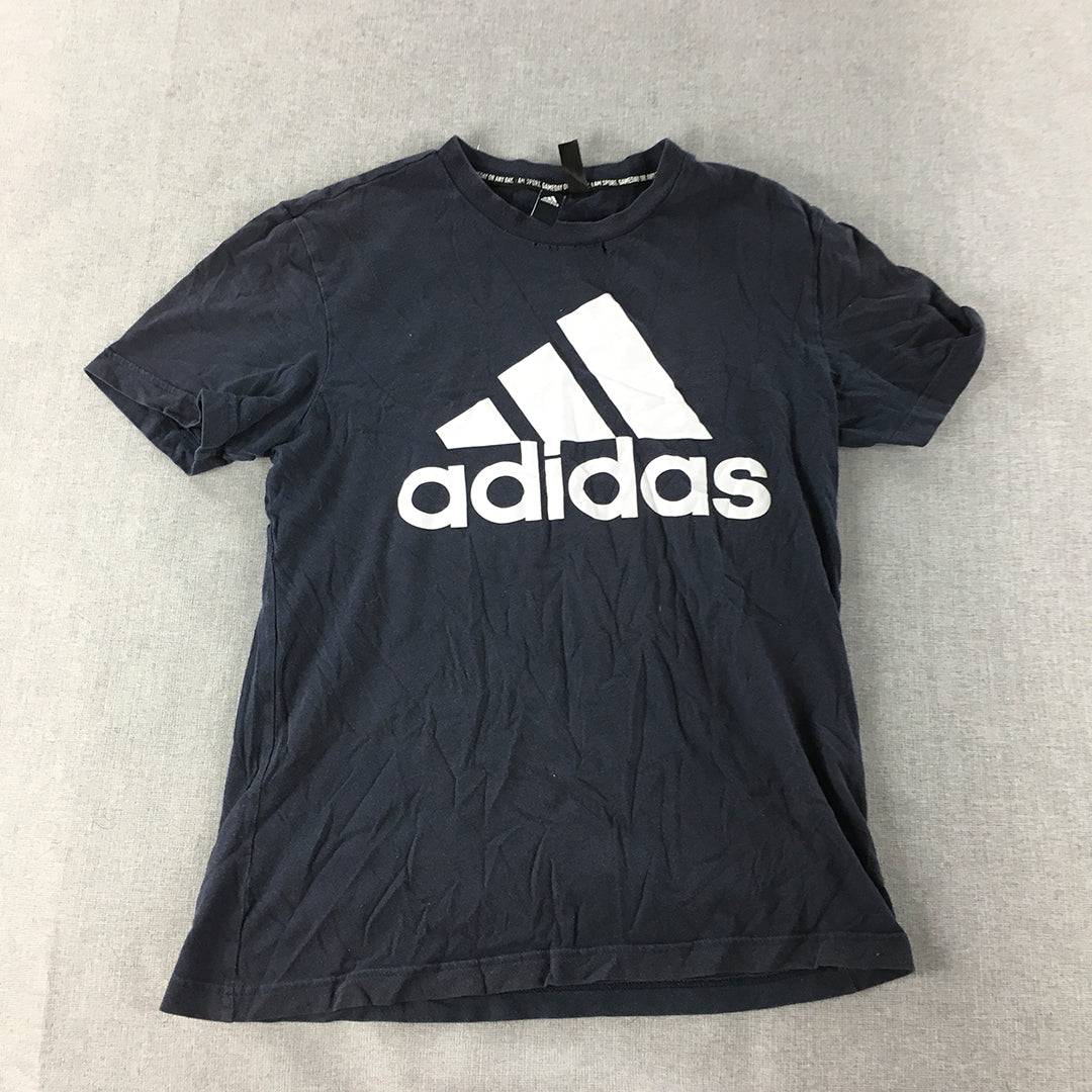 Adidas Mens T-Shirt Size S Navy Blue Big Logo Crew Neck Short Sleeve Tee