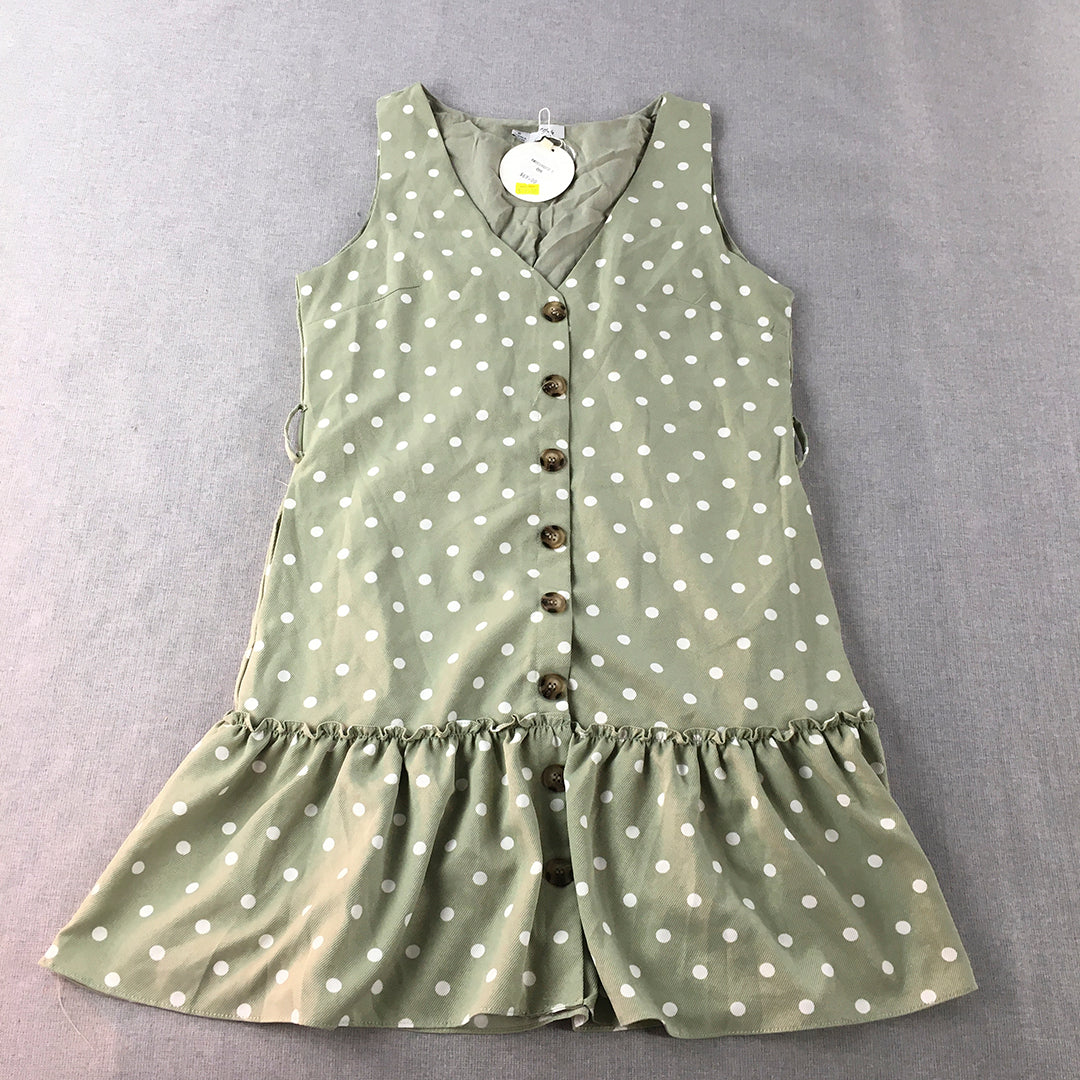 NEW Yours Truely Womens Shirt Dress Size 8 Green Polka Dot Button NO BELT