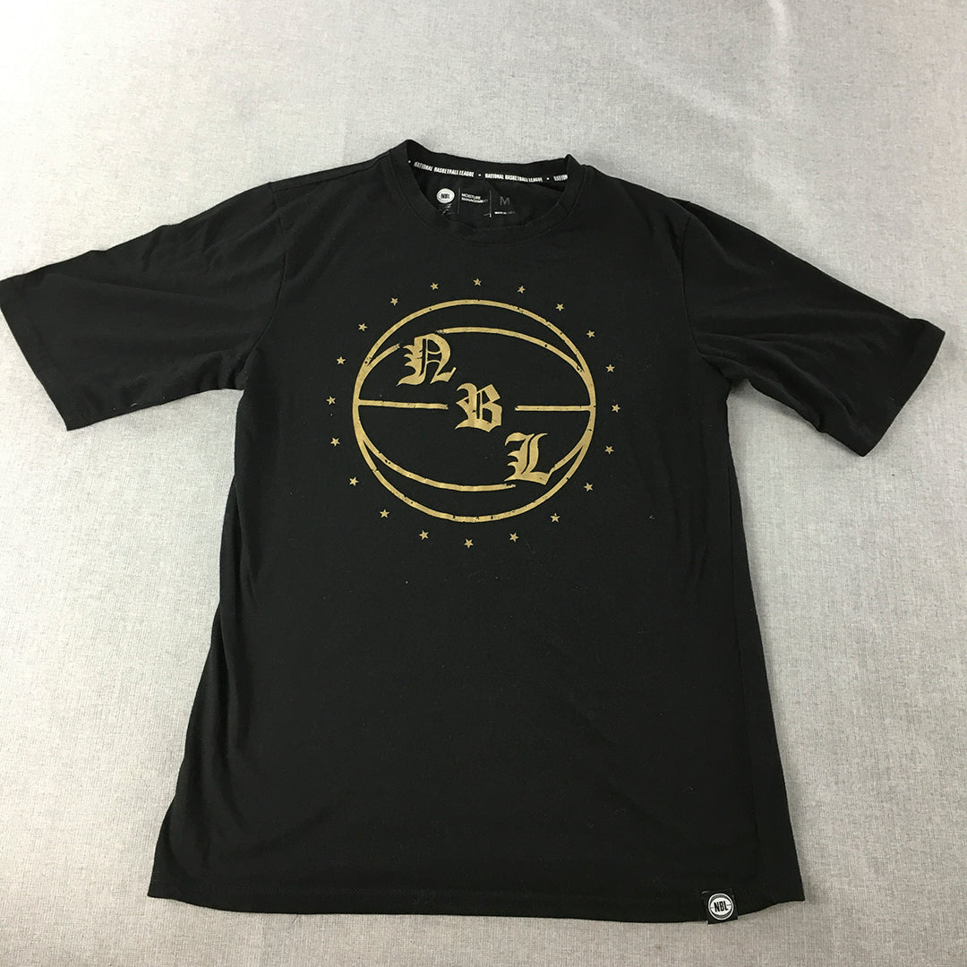 NBL Basketball Mens T-Shirt Size M Black Gold Short Sleeve Crew Neck Tee