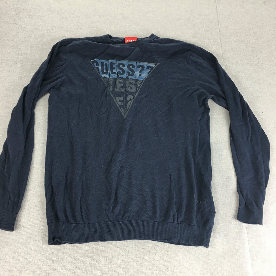 Guess Womens Sweater Size XL Blue Big Logo Crew Neck Jumper