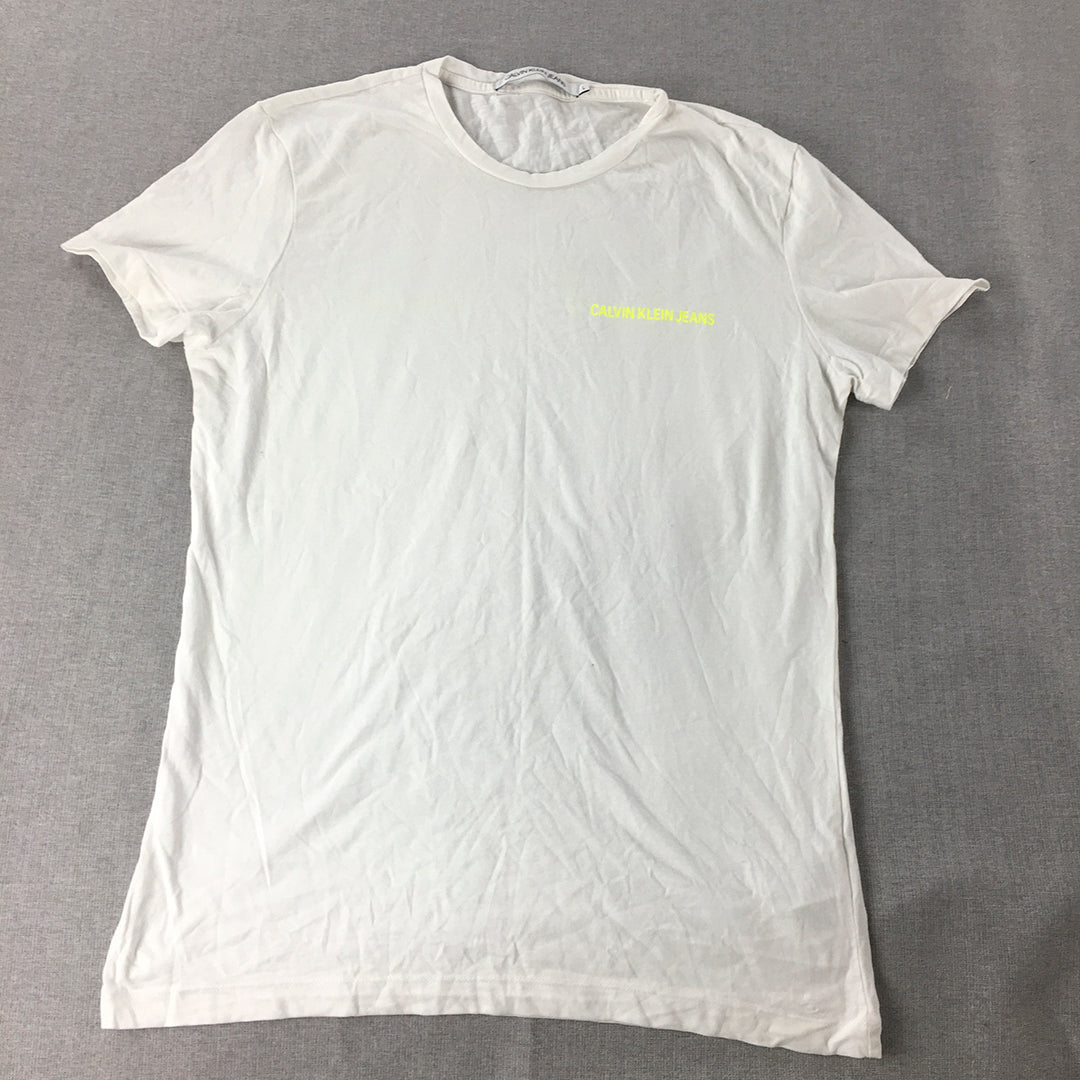 Calvin Klein Jeans Mens T-Shirt Size L White Slim Fit Short Sleeve Crew Neck