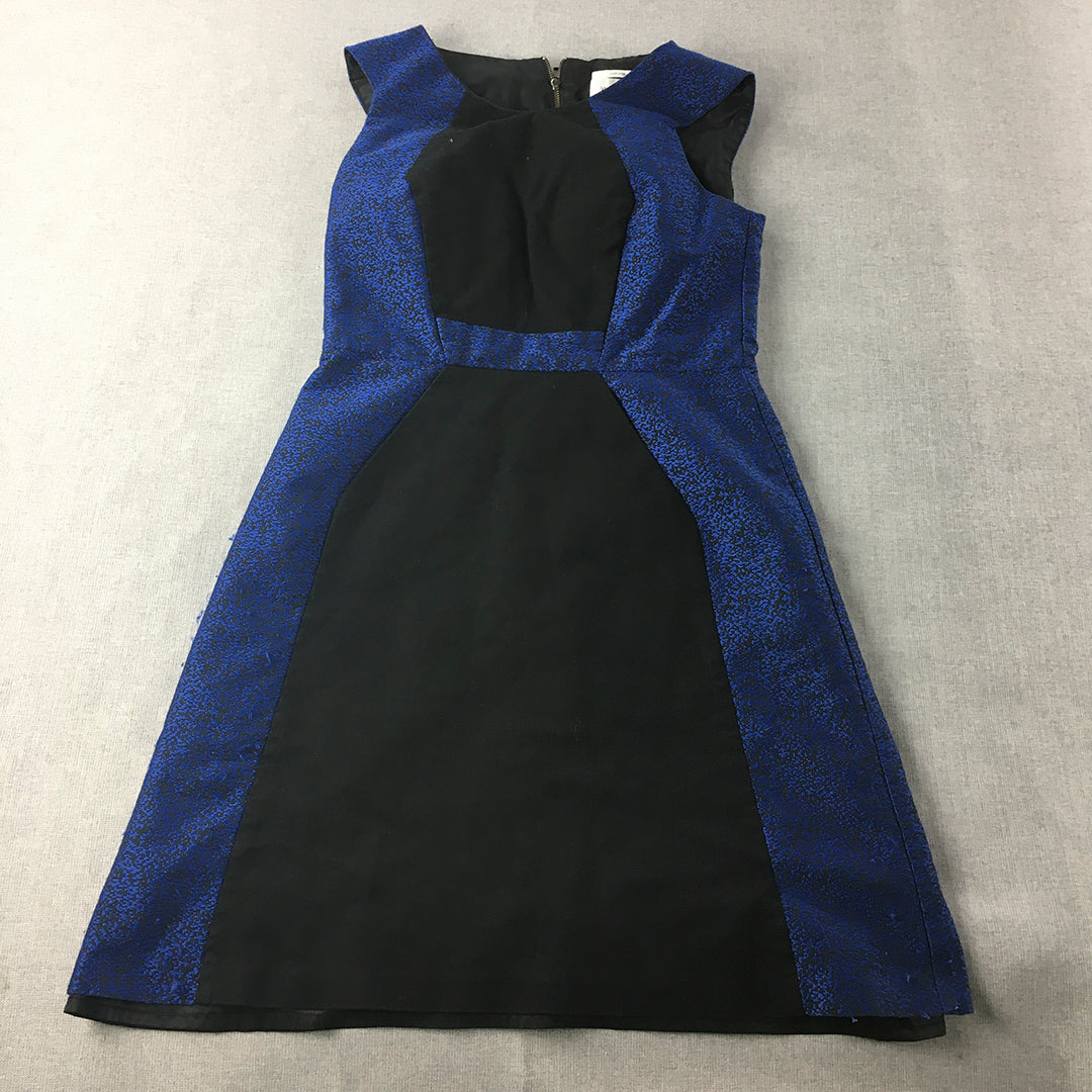 Veronika Maine Womens A-Line Dress Size 10 Black Blue Sleeveless Mini