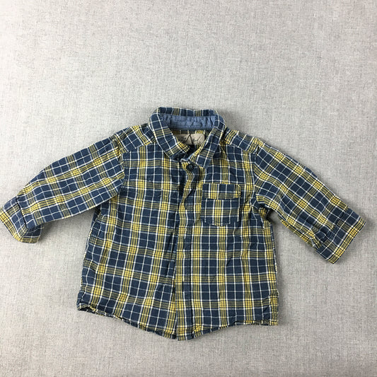 H&M Baby Boys Shirt Size 00 (4 - 6 Months) Yellow Blue Checkered Button-Up