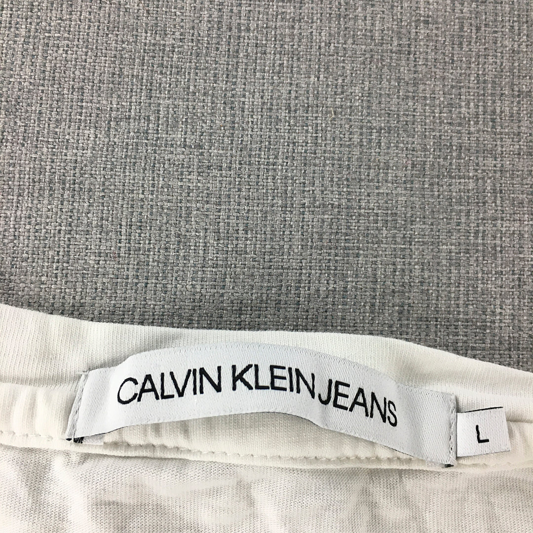 Calvin Klein Jeans Mens T-Shirt Size L White Slim Fit Short Sleeve Crew Neck