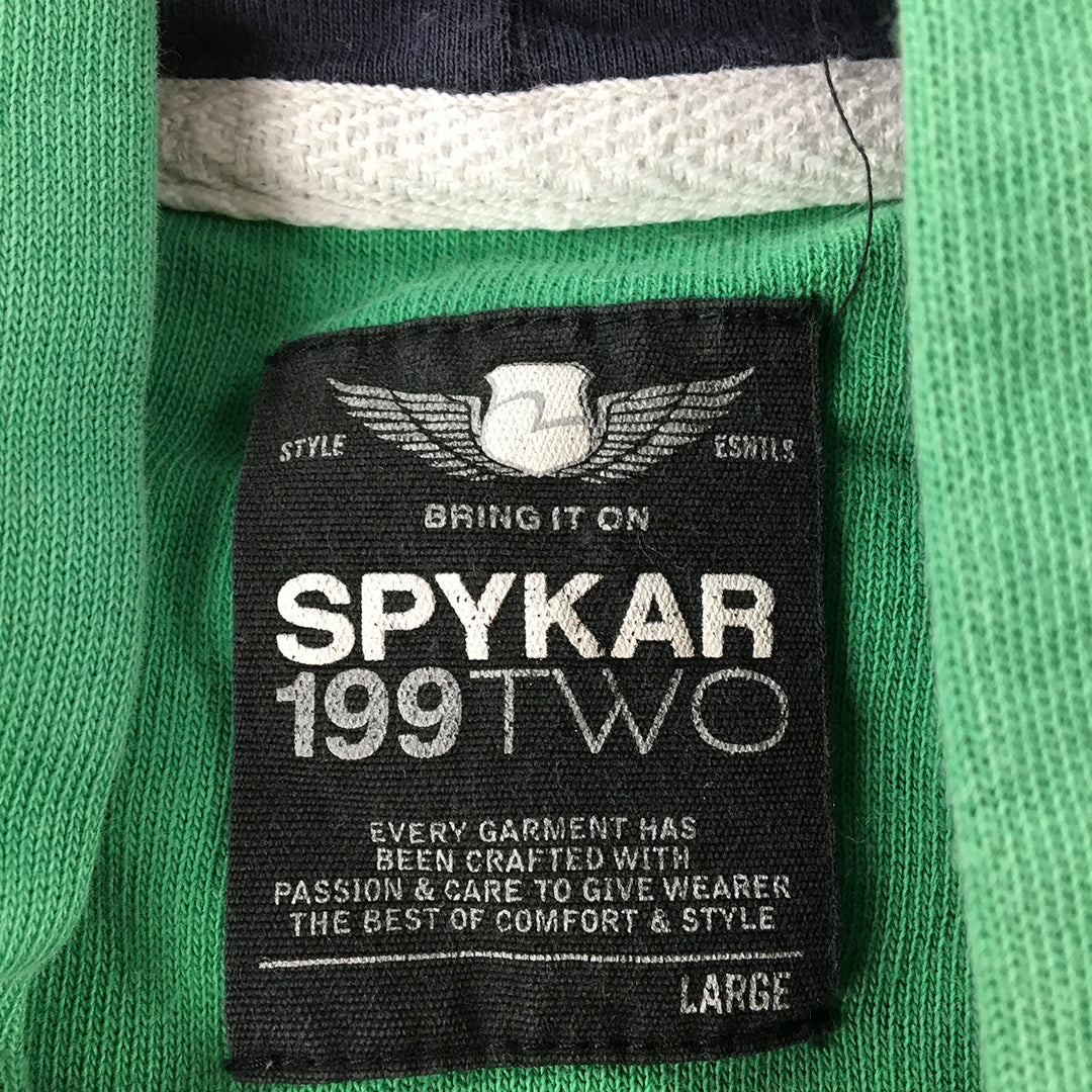 Spykar Mens Hoodie Sweater Size L Green Pockets Pullover Jumper