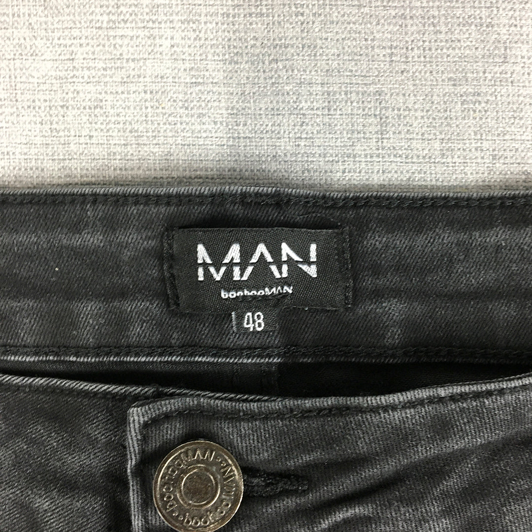 Boohoo Man Jeans Size 48 Black Ripped Stretch Denim