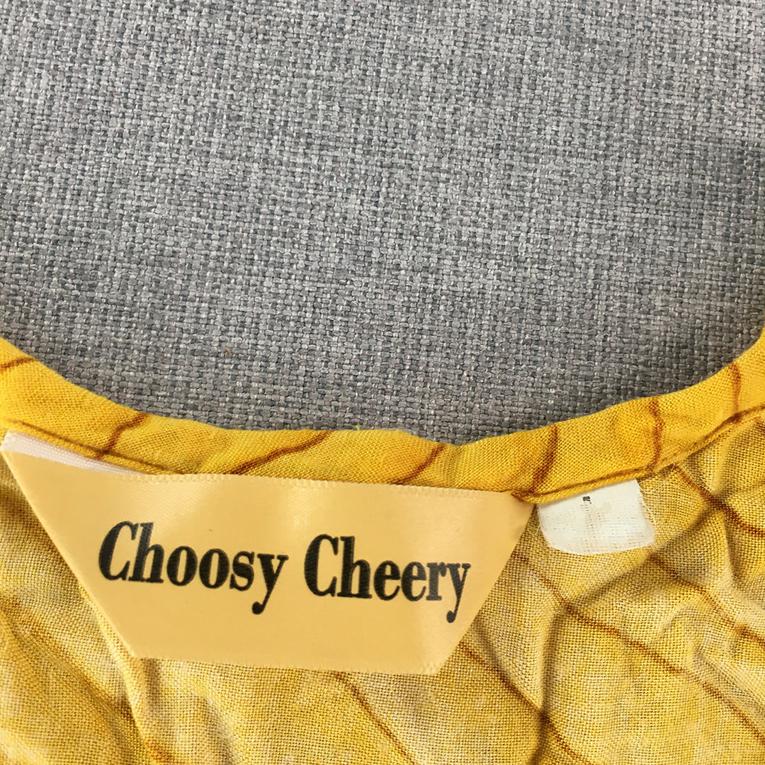 Choosy Cheery Womens Mini Dress Size L (10 AUS) Yellow Pink Floral Fit & Flare