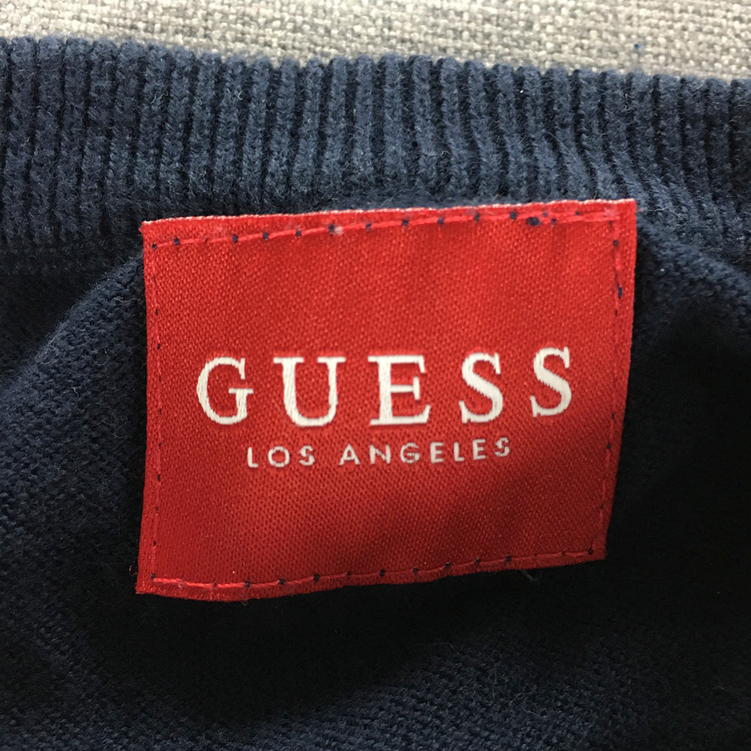 Guess Womens Sweater Size XL Blue Big Logo Crew Neck Jumper