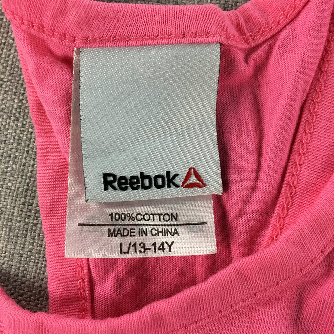 Reebok Kids Girls Tank Top Youth Size L (13 - 14 Yrs) Pink Logo Sleeveless Shirt