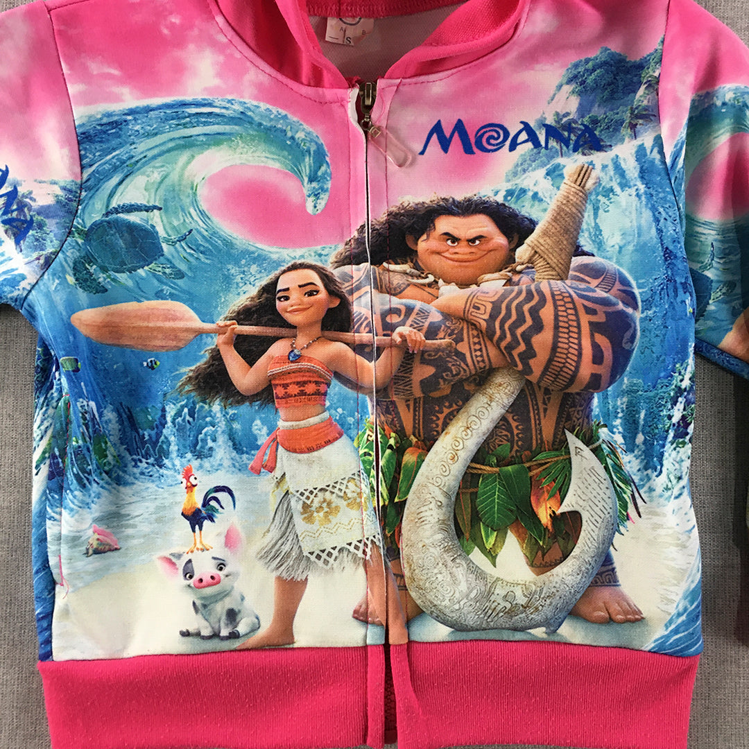 Disney Moana Kids Girls Jacket Size S (5 - 6 Years) Pink Zip-Up Hoodie