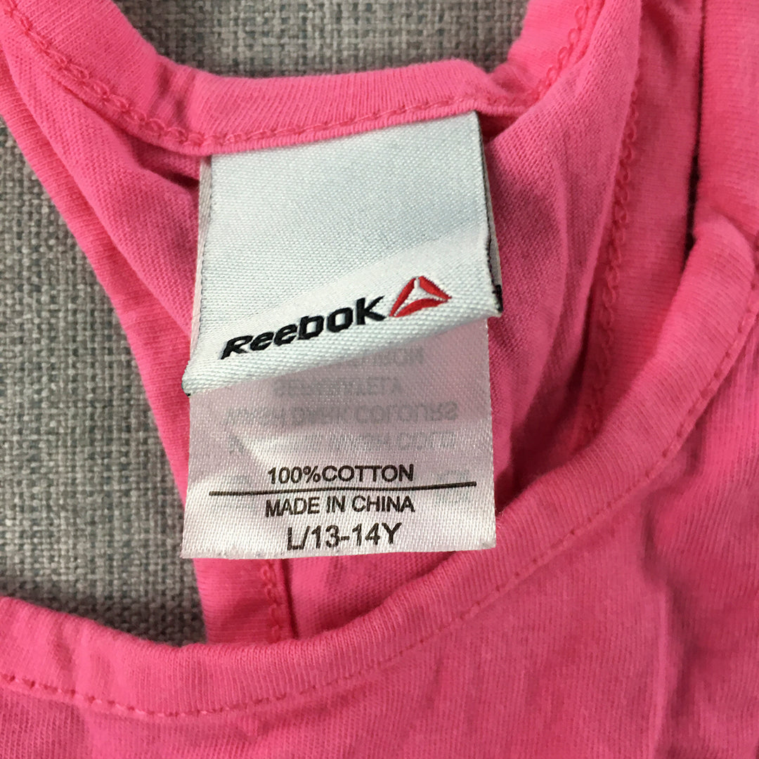 Reebok Kids Girls Tank Top Youth Size L (13 - 14 Yrs) Pink Logo Sleeveless Shirt