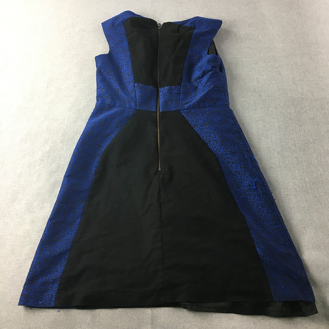 Veronika Maine Womens A-Line Dress Size 10 Black Blue Sleeveless Mini