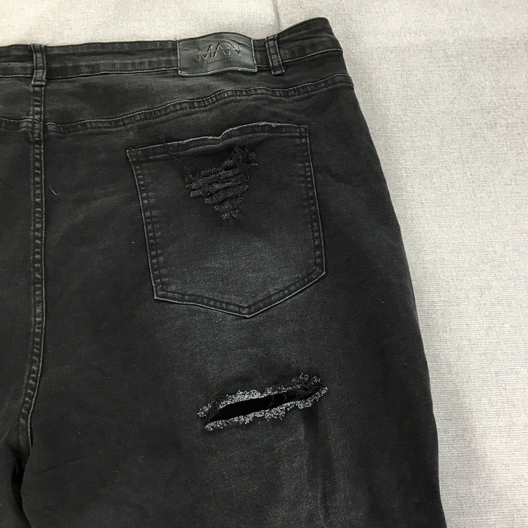 Boohoo Man Jeans Size 48 Black Ripped Stretch Denim