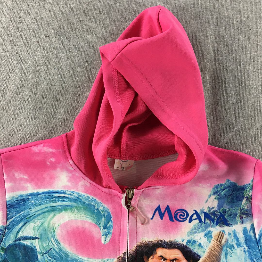 Disney Moana Kids Girls Jacket Size S (5 - 6 Years) Pink Zip-Up Hoodie