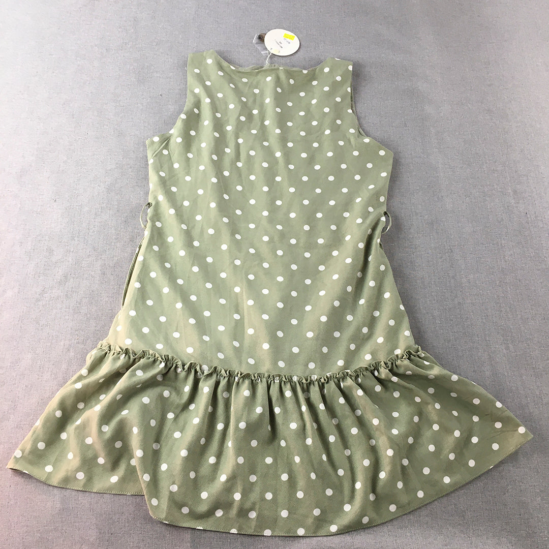 NEW Yours Truely Womens Shirt Dress Size 8 Green Polka Dot Button NO BELT