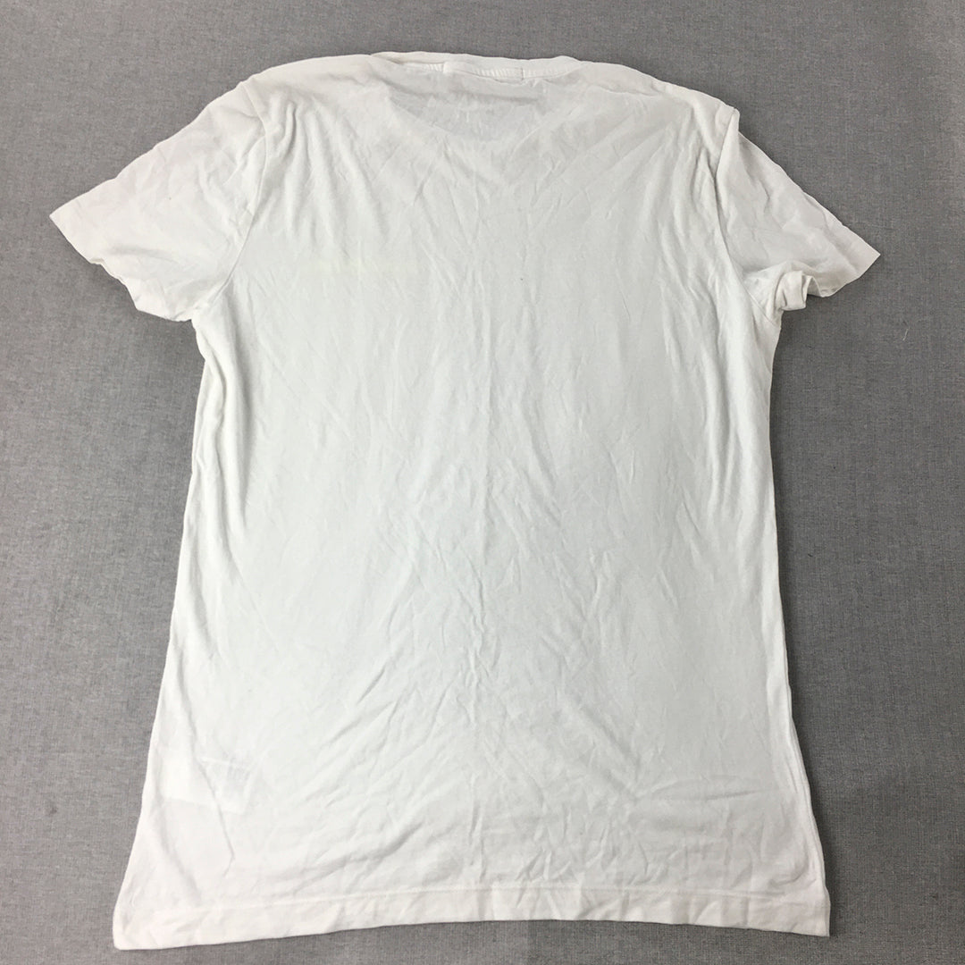 Calvin Klein Jeans Mens T-Shirt Size L White Slim Fit Short Sleeve Crew Neck