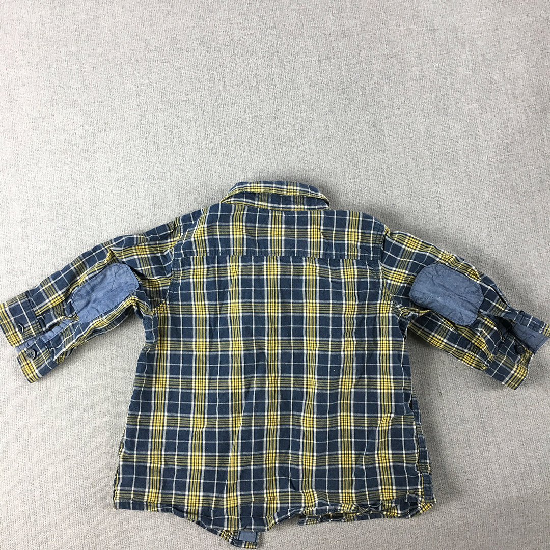 H&M Baby Boys Shirt Size 00 (4 - 6 Months) Yellow Blue Checkered Button-Up