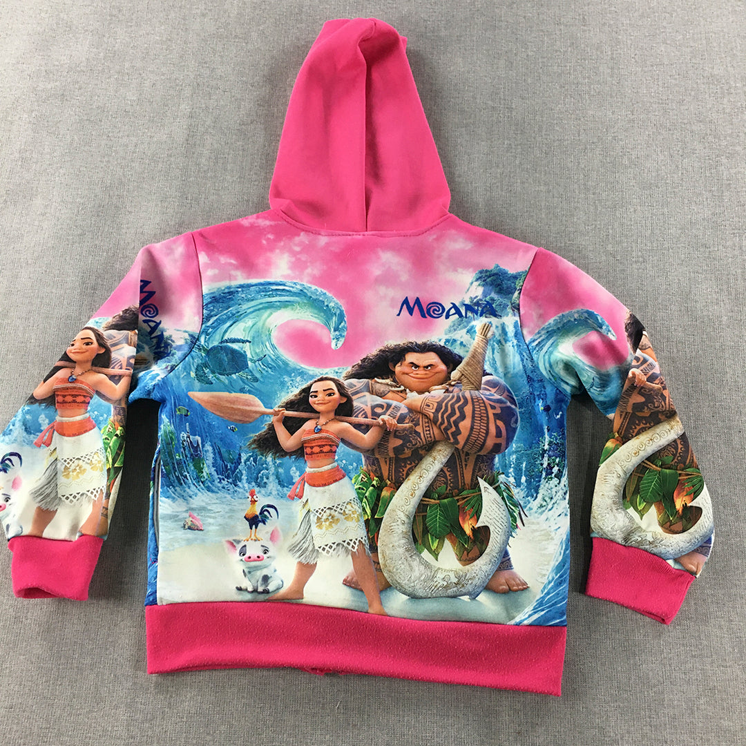 Disney Moana Kids Girls Jacket Size S (5 - 6 Years) Pink Zip-Up Hoodie