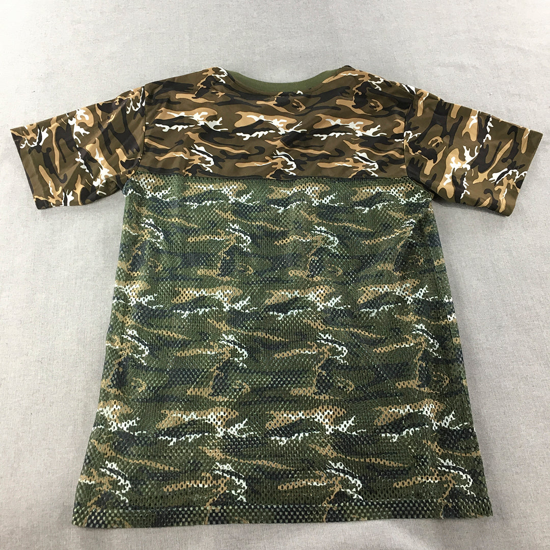 Pacific Sport Mens T-Shirt Size L Brown Green Camo Short Sleeve V-Neck