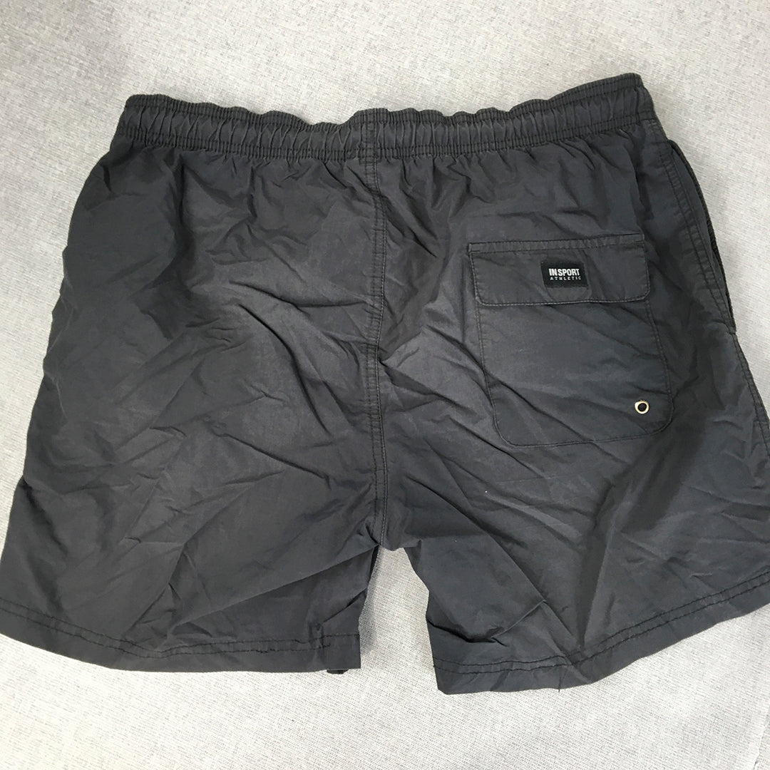 In Sport Mens Shorts Size L Black Drawstring Elastic Waist Pockets