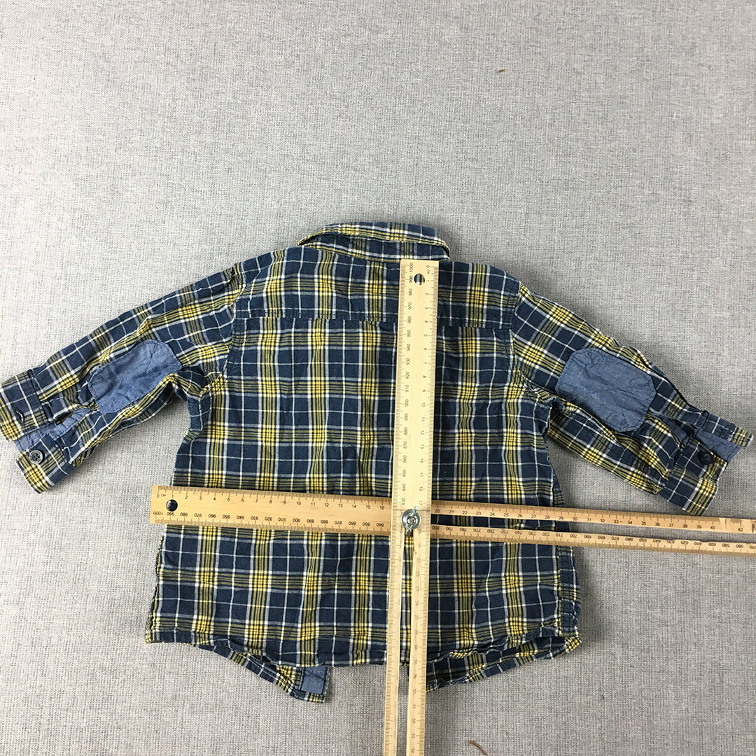 H&M Baby Boys Shirt Size 00 (4 - 6 Months) Yellow Blue Checkered Button-Up